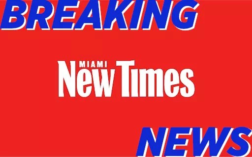 Miami New Times logo in white on red background with BREAKING NEWS added in blue